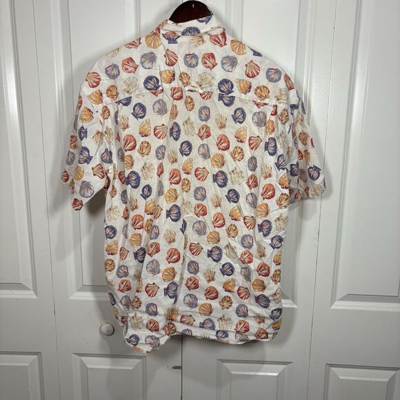 Henry Grethel Shirt M Linen Blend Seashell Print Coastal Resortcore Beach Vibe - Picture 2 of 7